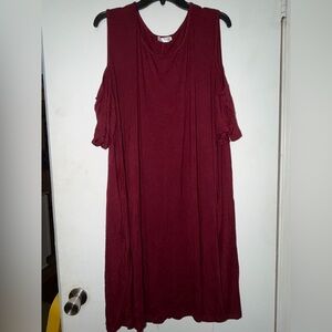 Elegant Burgundy Cold Shoulder Dress
